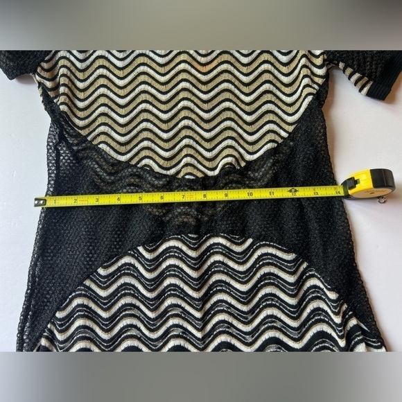 M Missoni black gold metallic mesh zigzag SS dress fit n flare sz 46(12) sheer - Picture 8 of 10